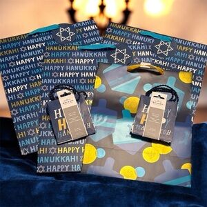 Hanukkah Gift Bags in Blue White and Gold
